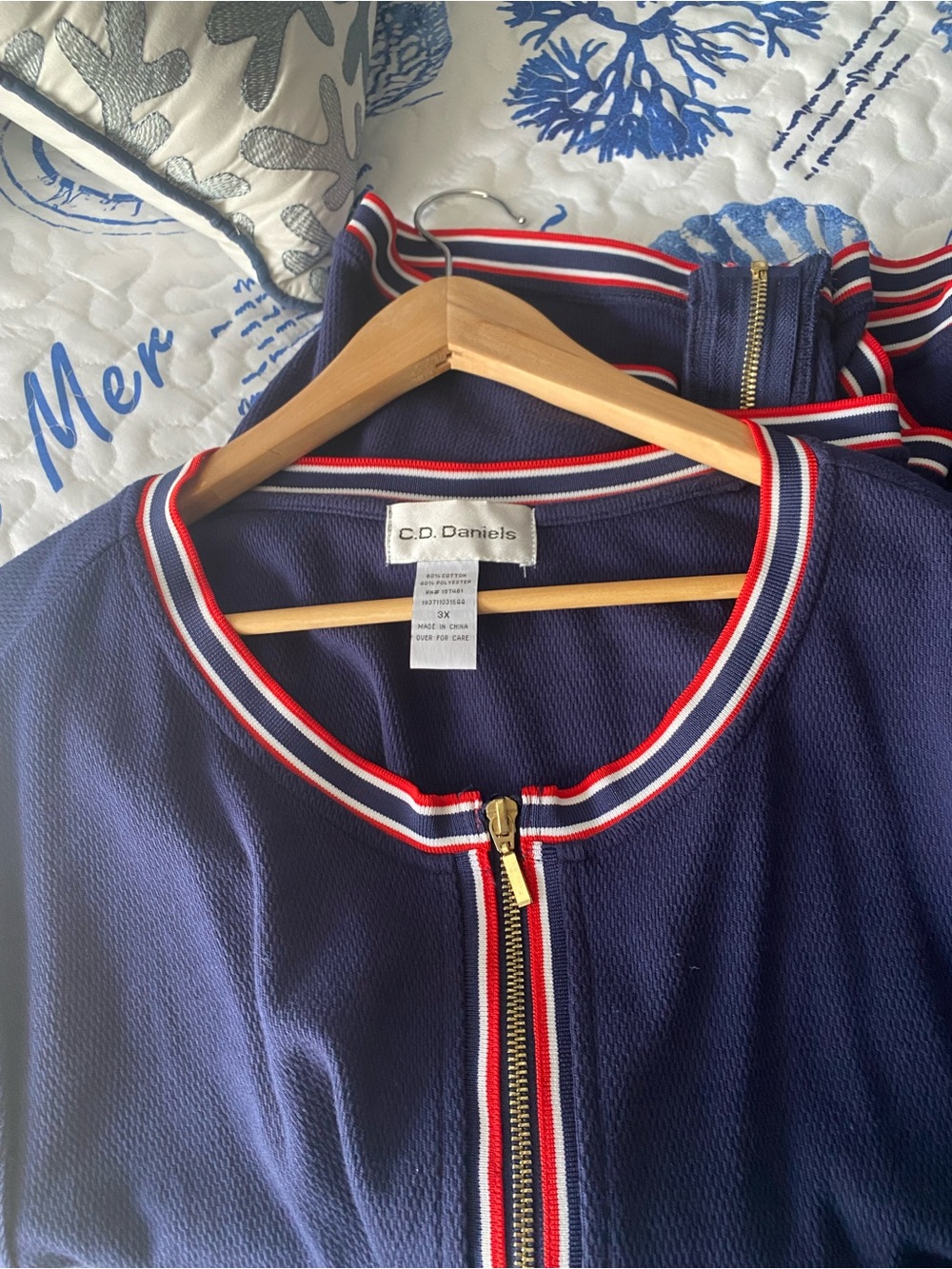 Navy Zip-Front with Red & White Trim
